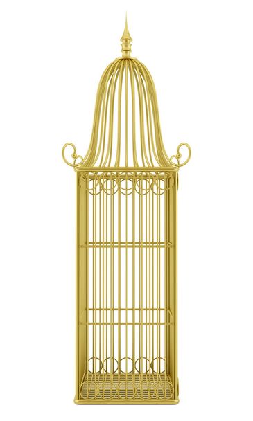 empty golden birdcage isolated on white background - Photo, Image