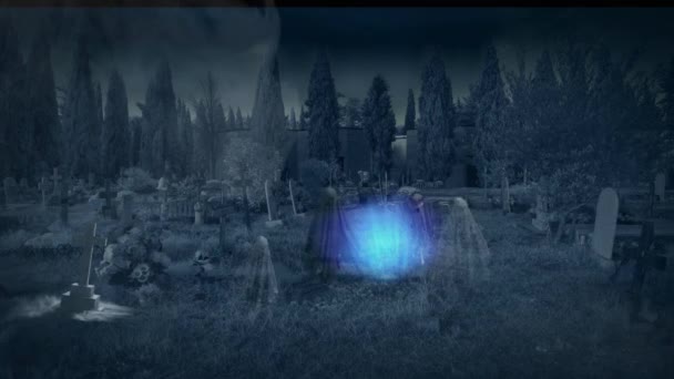 Mysterious presences in a graveyard on a stormy night, overwhelming atmosphere. - Footage, Video