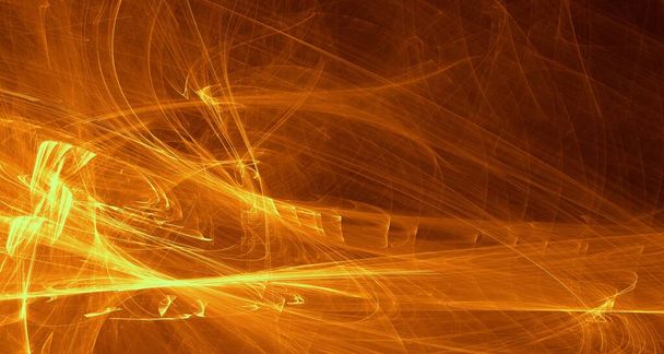 Abstract gouden licht en laserstralen, fractals en gloeiende vormen veelkleurige kunst achtergrond textuur voor verbeelding, creativiteit en design. - Foto, afbeelding