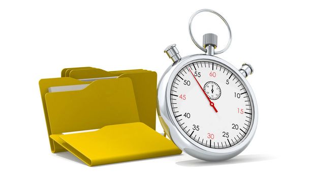 Classic stopwatch and yellow folders , 3D rendering - Photo, image
