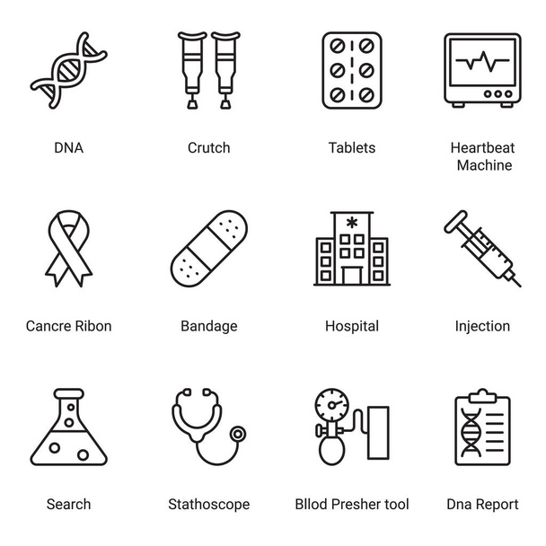 Moderne dünne Linien Symbole Satz von Krankenhaus- und Gesundheitspersonal und medizinische Geräte. Einfache Symbole für App-Entwicklung und Website-Design. Packung Schlaganfall-Symbole. - Vektor, Bild
