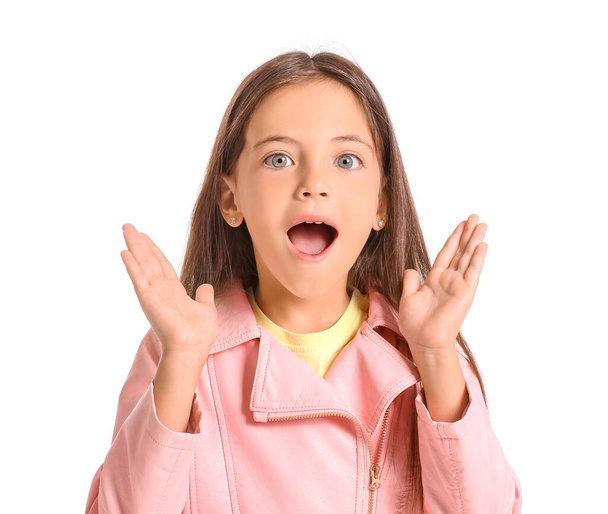 Surprised little girl on white background - Foto, Imagem