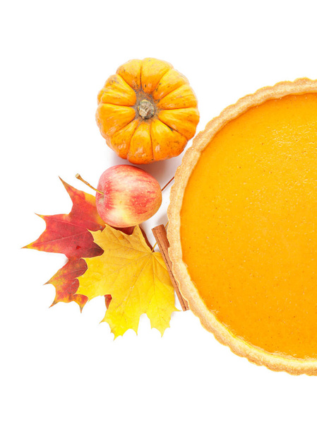 Tasty pumpkin pie on white background - Photo, Image