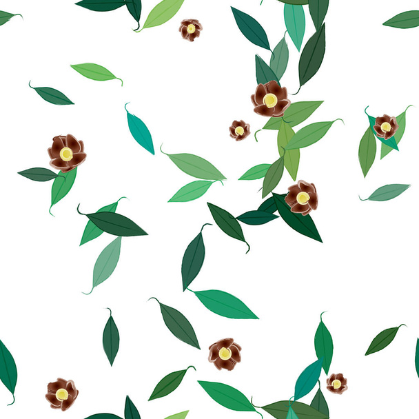 Serbest kompozisyonda yeşil yapraklı basit çiçekler, vektör illüstrasyonu - Vektör, Görsel