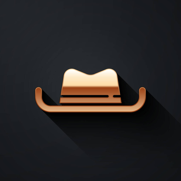 Gold Western cowboy hat icon isolated on black background. Long shadow style. Vector. - Vector, Image