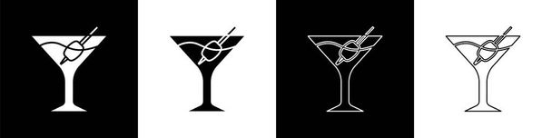 Setzen Sie Martini-Glas-Symbol isoliert auf schwarz-weißem Hintergrund. Cocktail-Symbol. Weinglas-Ikone. Vektor. - Vektor, Bild
