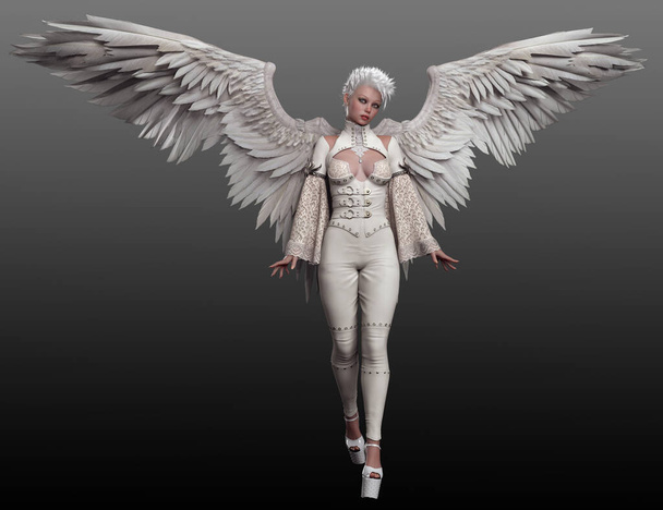 Панк-Ангел в белой коже с белыми крыльями - Фото, изображение