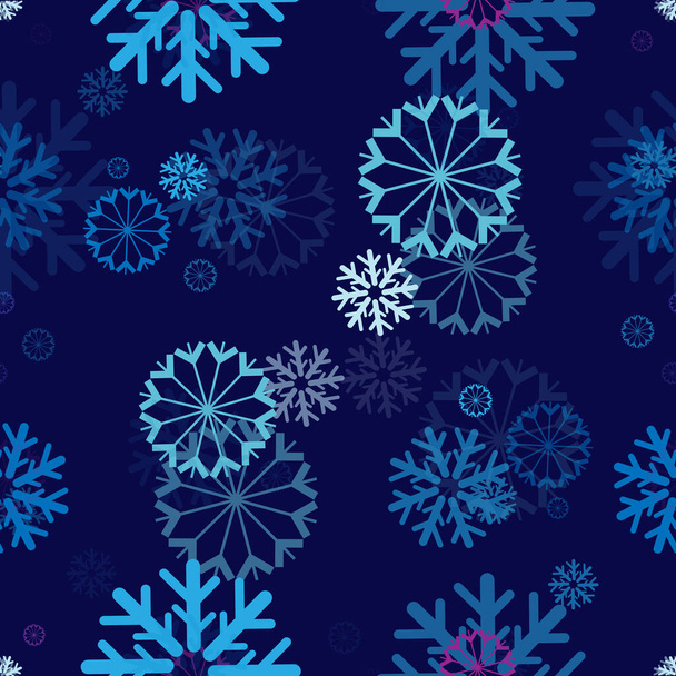 Naadloze herhaling achtergrond van verschillende soorten sneeuwvlokken - Vector, afbeelding