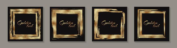Modern abstract ontwerp of kaart sjablonen voor verjaardag begroeting of certificaat of poster met gouden grunge pleinen op een zwarte achtergrond. - Vector, afbeelding