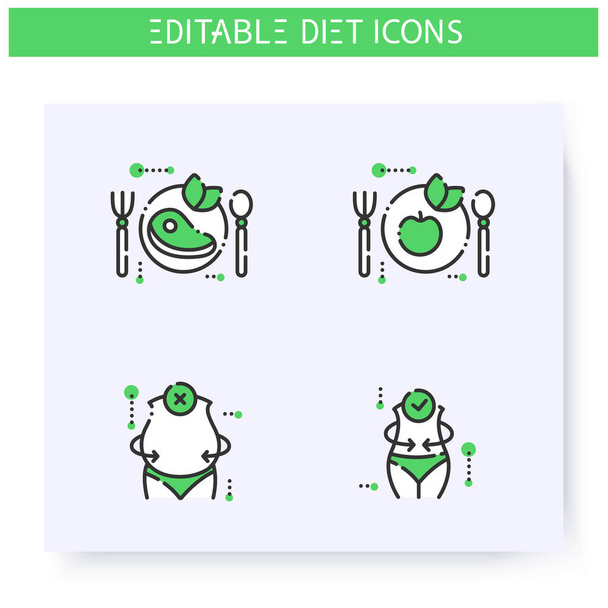 Diet line icons set. Editable illustrations - Vector, Image