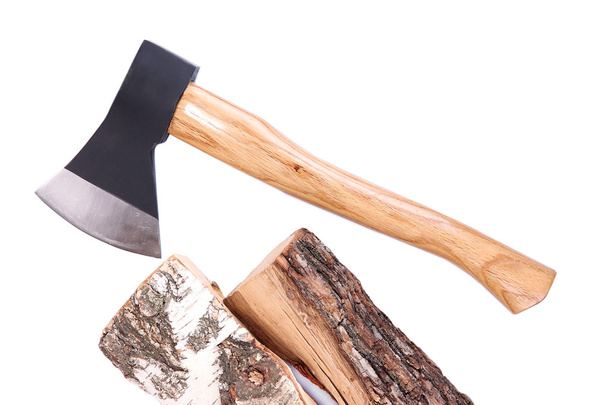 Ax and firewood, isolated on white - Фото, зображення