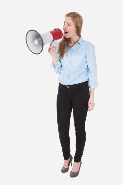 Woman Shouting Through Megaphone - Фото, зображення