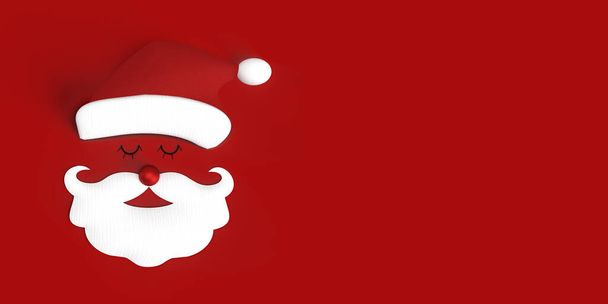 Χαριτωμένο κινούμενα σχέδια Santa Claus με κόκκινη μύτη σε κόκκινο φόντο. Αντιγραφή χώρου. 3D εικονογράφηση - Φωτογραφία, εικόνα