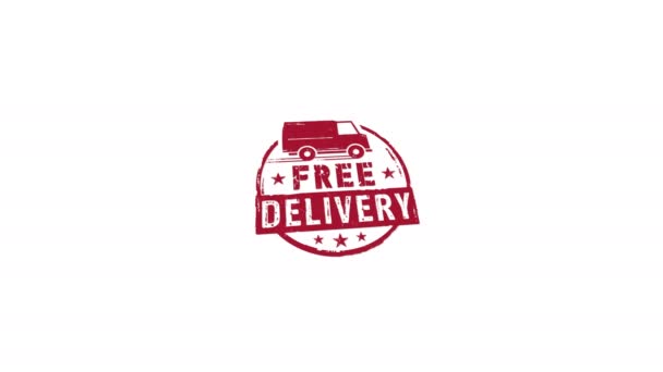 Free delivery stamp and hand stamping impact isolated animation. Gratis shipping, service and package transport 3D rendered concept. Alpha matte channel. - Footage, Video