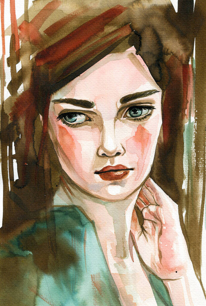 Watercolor Illustration - A fancy portrait, perfect for a book or magazine cover - Photo, image
