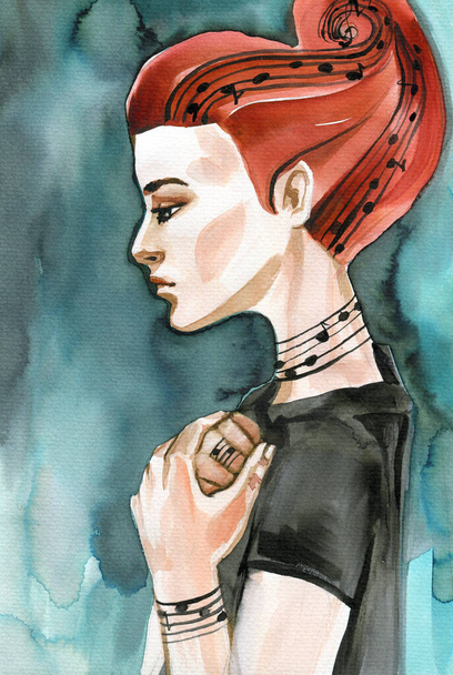 Watercolor Illustration - A fancy portrait, perfect for a book or magazine cover - Photo, Image