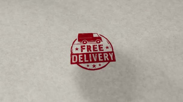 Free delivery stamp loopable and seamless animation. Hand stamping impact. Gratis shipping, service and package transport 3D rendered loop concept. - Footage, Video