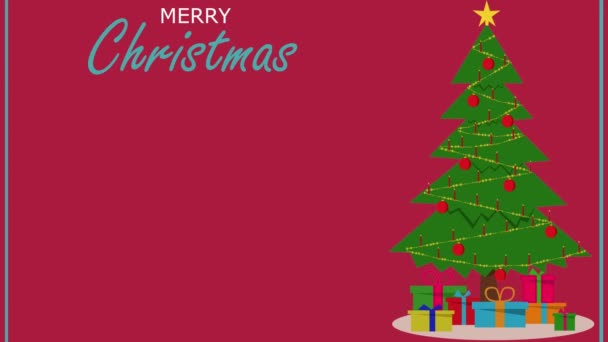 Modèle de carte de Noël animé avec arbre de Noël et bougies de Noël scintillantes sur un fond rouge. Joyeux modèle de Noël. - Séquence, vidéo