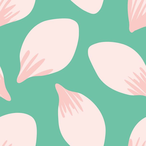 Single falling petals seamless vector pattern background. Painterly pink delicate floating petals on light teal green backdrop. Floral botanical illustration. Decorative spring all over print. - Vektor, obrázek