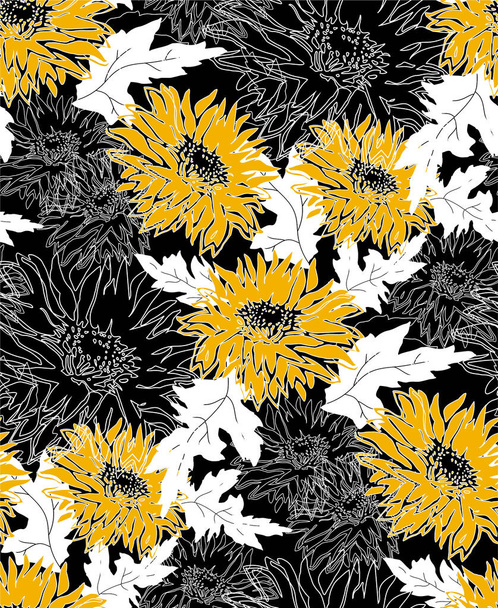 Cold flowers Chrysanthemum in full bloom on black and white. - 写真・画像