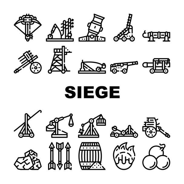Siege Engine Catapult Collection Icons Set Vector - Вектор, зображення