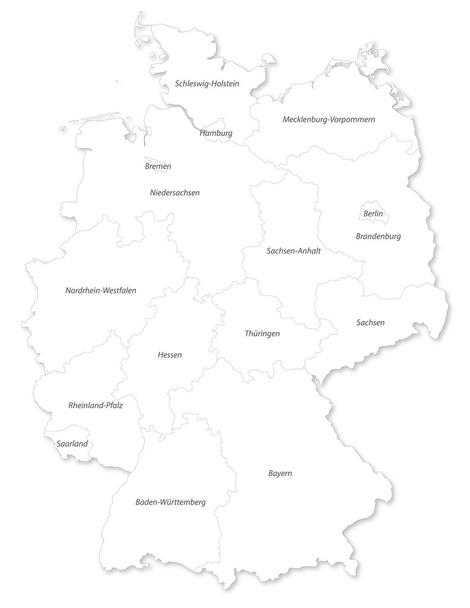 Vector χάρτη των γερμανικών κρατών με παραθέτει σε άσπρο φόντο. - Διάνυσμα, εικόνα