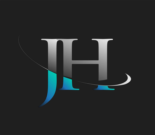 JH initial logo company name colored blue and white swoosh design, isolated on dark background. vector logo for business and company identity. - Vettoriali, immagini