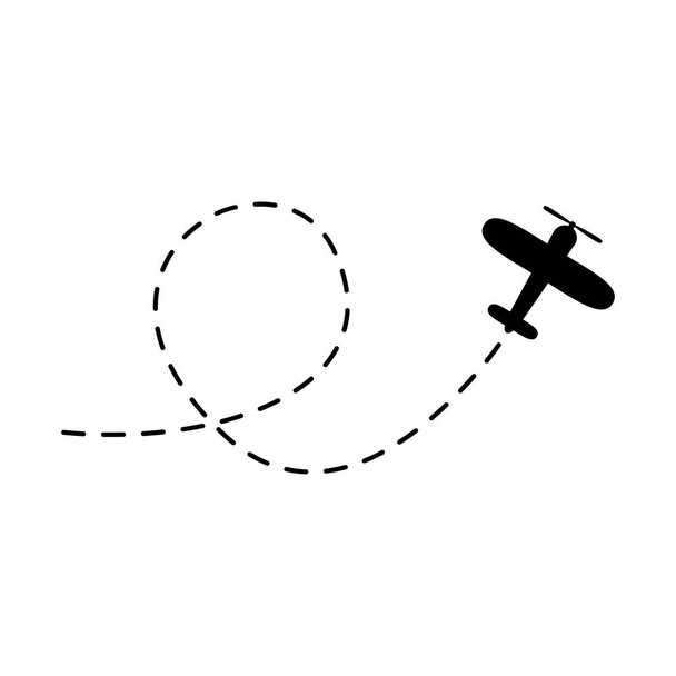 Ikona vektoru dráhy letadla. Cestovní koncept. Letecká trasa s výchozím bodem a trasou čáry izolovaná na bílém pozadí - Vektor, obrázek