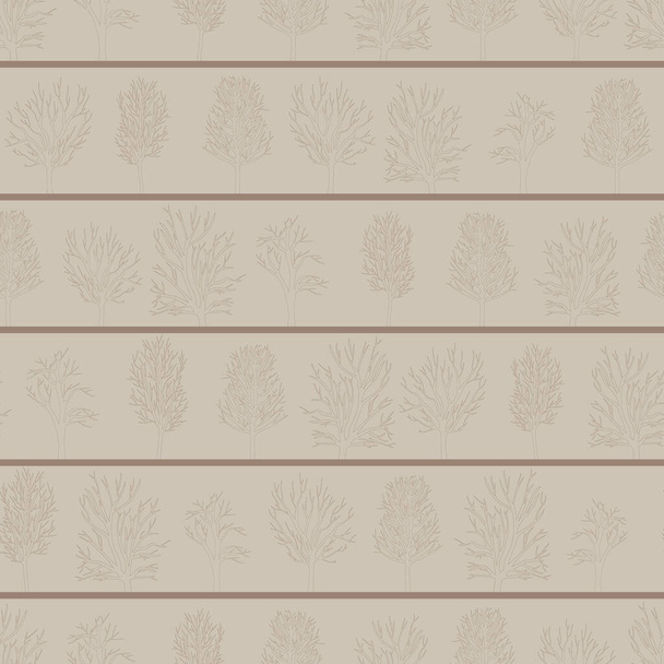 Vector Brown Tree Outline Stripes auf beigem Hintergrund Nahtlose Wiederholung Muster. Hintergrund für Textilien, Bucheinbände, Fertigung, Tapeten, Druck, Geschenkpapier und Scrapbooking. - Vektor, Bild