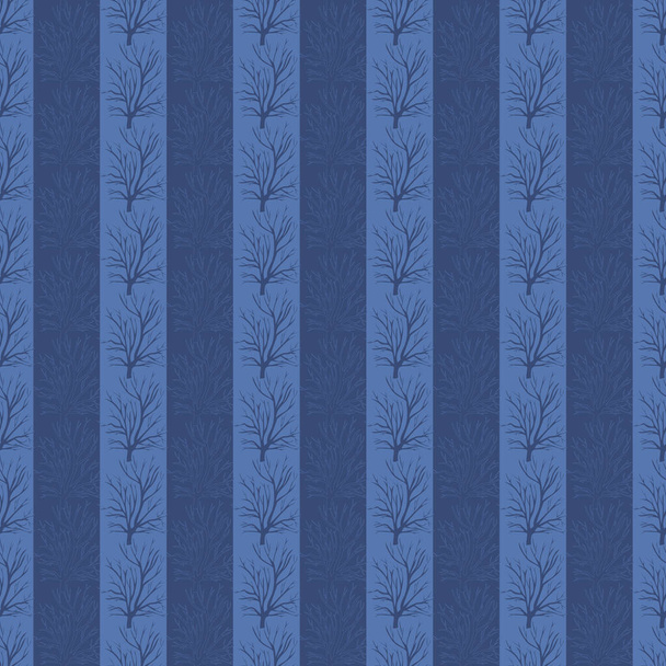 Vektorblaue Baumstreifen auf nahtlosem Wiederholungsmuster. Hintergrund für Textilien, Bucheinbände, Fertigung, Tapeten, Druck, Geschenkpapier und Scrapbooking. - Vektor, Bild