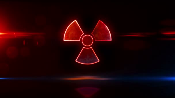 Σύμβολο πυρηνικής προειδοποίησης, ραδιενεργό σήμα νέον κινδύνου και ιδέα βρόχου εικονιδίου ατομικής ενέργειας. Φουτουριστικό αφηρημένη 3d απόδοση loopable και απρόσκοπτη animation. - Πλάνα, βίντεο