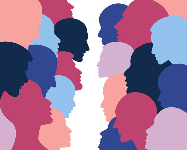People profile heads. Seamless pattern of a crowd of many different people profile heads. Vector background. - Vector, Image