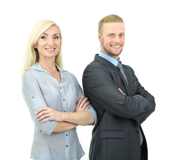 Geschäftsfrau und Mann isoliert auf weiß - Foto, Bild