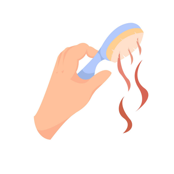 Hairless problems ilustration in flat modern style. Hand holds a comb with lots of loose hair - Vector, Image