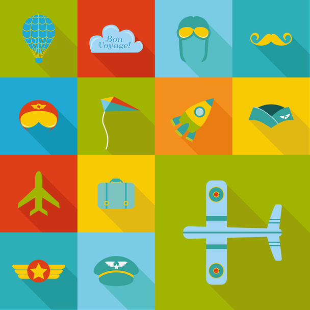Airplane Party set - Flat Icons Design  - in vector - Vektor, Bild