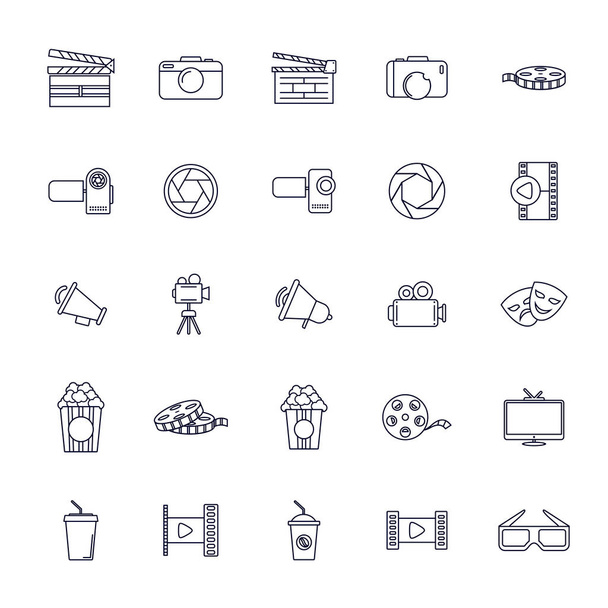Conjunto de plantilla de vector de logotipo de icono de película, concepto de logotipo de película creativa, símbolo de icono, ilustración - Vector, imagen