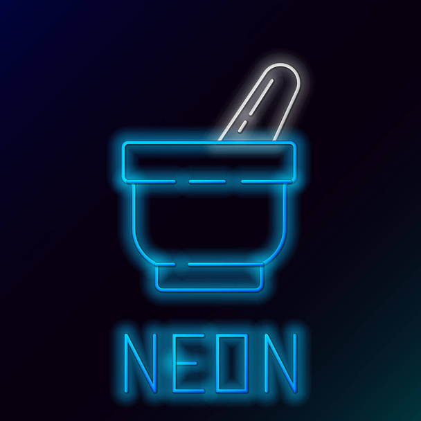 Glowing neon line Mortar and pestle icon isolated on black background. Colorful outline concept. Vector. - Vector, Image
