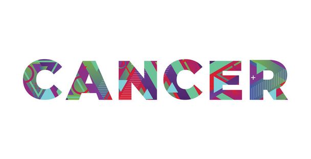 Η λέξη CANCER έννοια γραμμένο σε πολύχρωμα ρετρό σχήματα και τα χρώματα εικονογράφηση. - Διάνυσμα, εικόνα