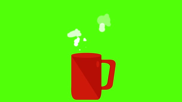 Animación taza de café rojo, bucle sin costuras en la tecla croma pantalla verde - Metraje, vídeo