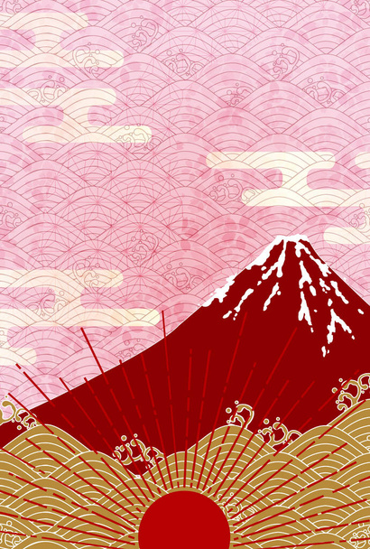 Mt. Fondo de tarjeta de Año Nuevo patrón japonés Fuji - Vector, imagen