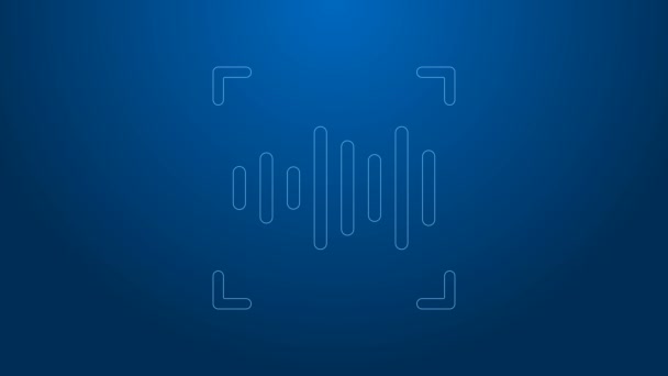 White line Voice recognition icon isolated on blue background. Voice biometric access authentication for personal identity recognition. Cyber security. 4K Video motion graphic animation - Footage, Video