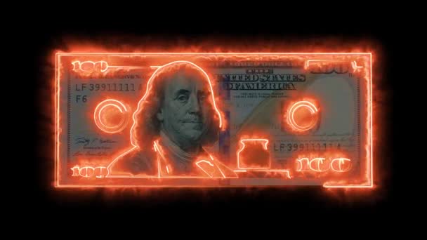 Banknot dolarowy składający się z ognistych linii - Materiał filmowy, wideo