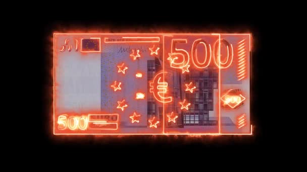 500 Euro banknote made of flaming lines - Footage, Video