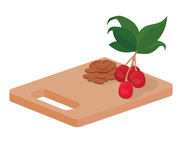 cutting board with coffee beans - Vector, Image