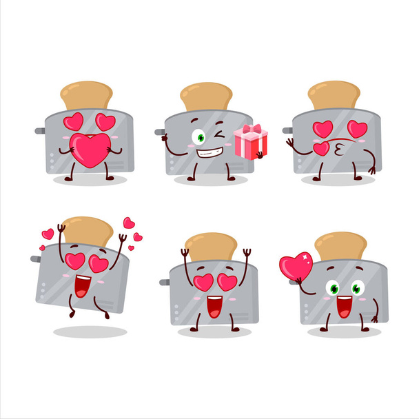 Toast maker cartoon character with love cute emoticon. Vector illustration - Vektör, Görsel