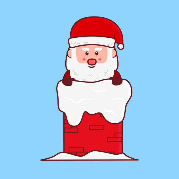 Roztomilý roztomilý Santa přilepený v komíně vektorové ikony ilustrace.vánoční ikona koncepce. vánoční postava plochý karikatura styl vhodný pro Web Landing Page, banner, leták, samolepka, karta - Vektor, obrázek