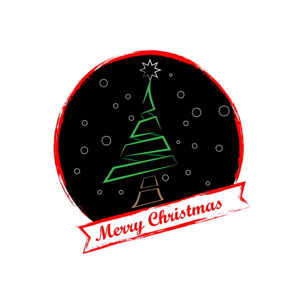 árbol de navidad utilizar el estilo de línea en el círculo nocturno con letras casarse con navidad - Vector, imagen