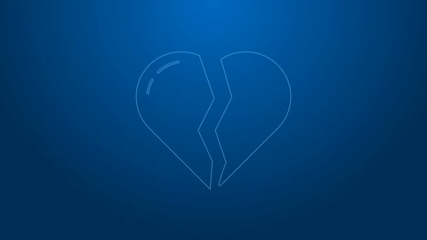 Linea bianca Cuore spezzato o icona del divorzio isolato su sfondo blu. Simbolo d'amore. San Valentino. Animazione grafica 4K Video motion - Filmati, video
