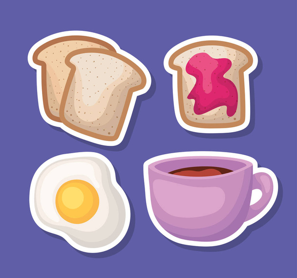 set of breakfast food on a purple background - Vector, Image