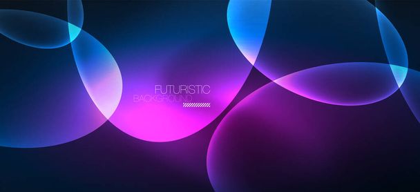 Neon ellipses abstract backgrounds. Shiny bright round shapes glowing in the dark. Vector futuristic illustrations for covers, banners, flyers and posters and other - Vector, Image